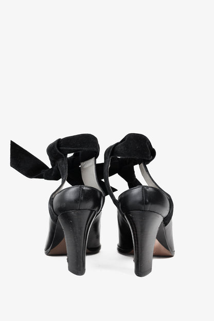 Emporio Armani 90s Ankle Wrap Black Suede Pumps
