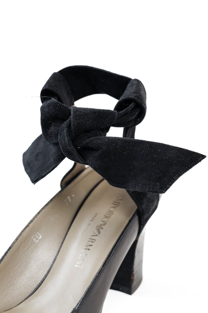 Emporio Armani 90s Ankle Wrap Black Suede Pumps