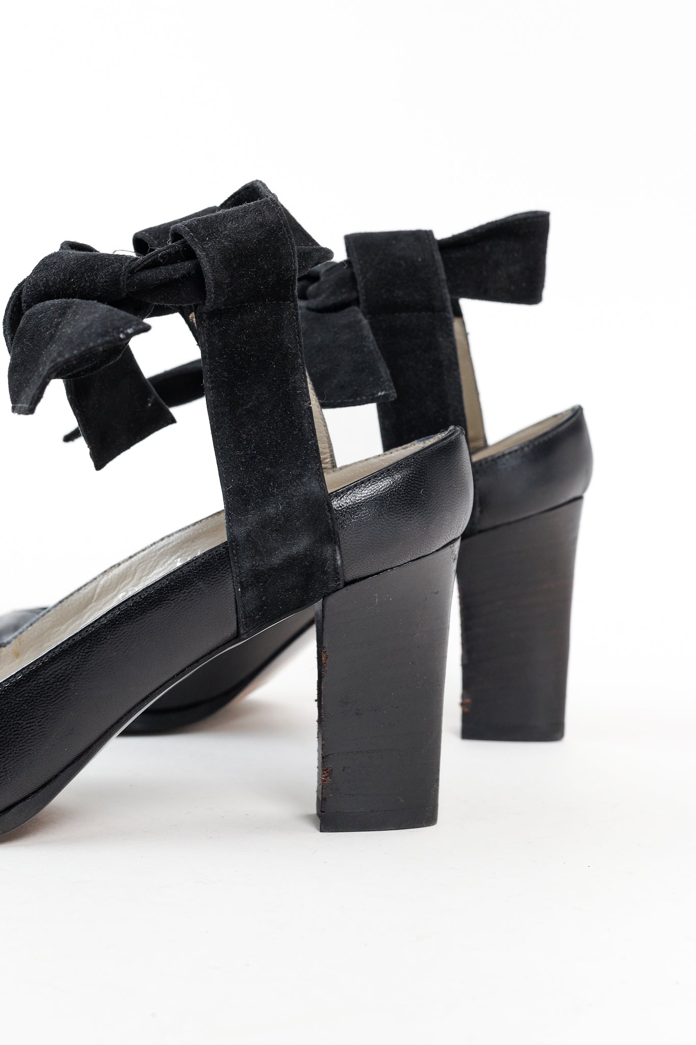 Emporio Armani 90s Ankle Wrap Black Suede Pumps