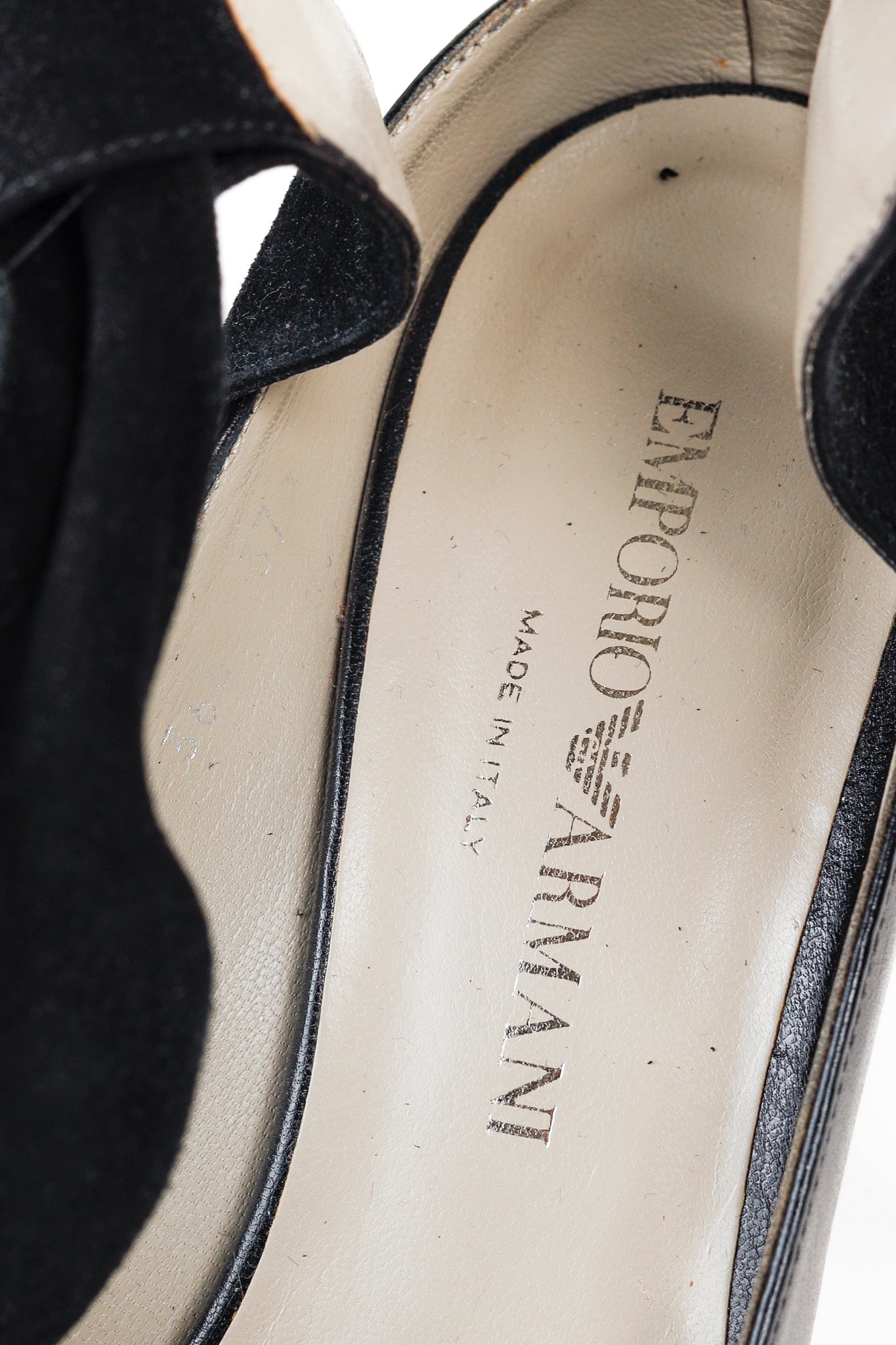 Emporio Armani 90s Ankle Wrap Black Suede Pumps