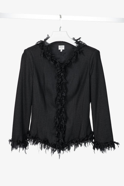 Armani Collezioni Black Crepe Silk-Fringe Jacket