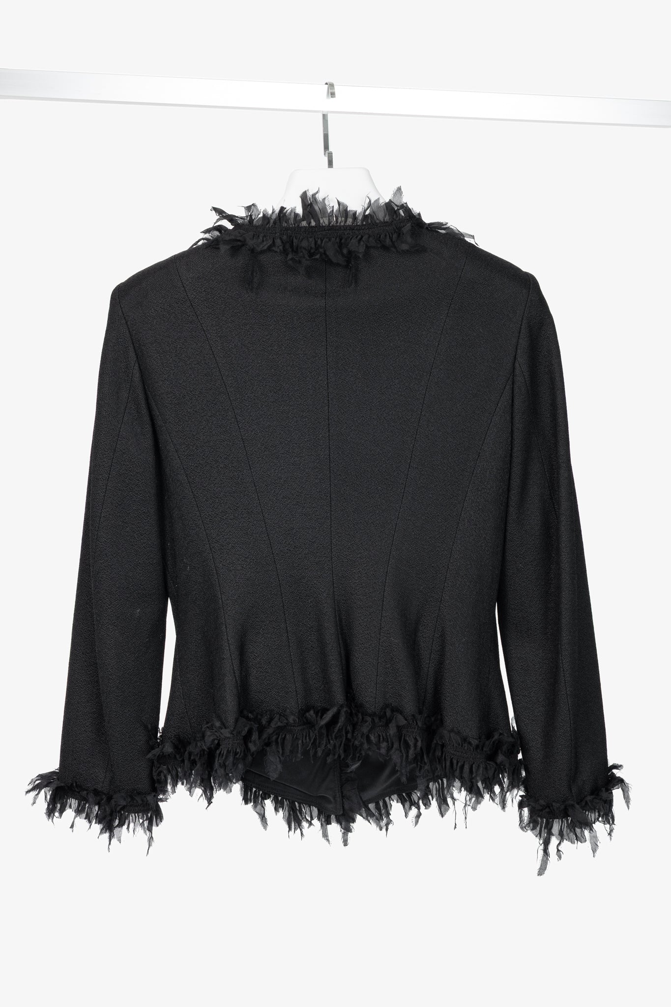 Armani Collezioni Black Crepe Silk-Fringe Jacket