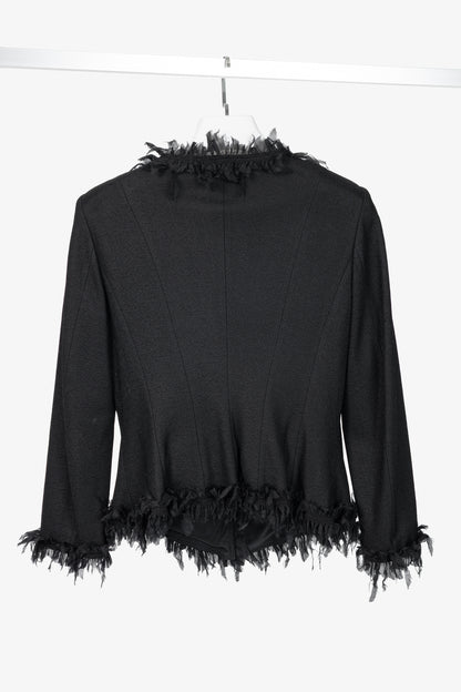 Armani Collezioni Black Crepe Silk-Fringe Jacket