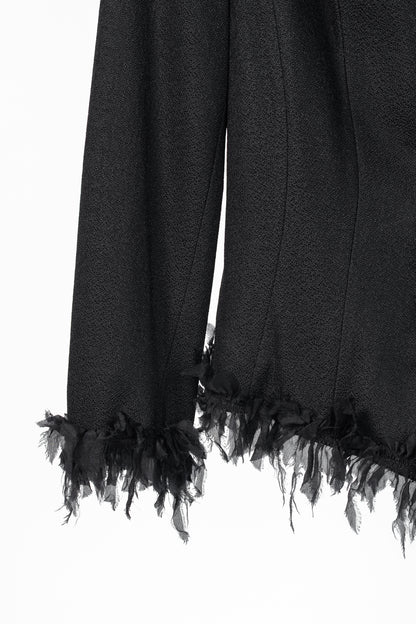Armani Collezioni Black Crepe Silk-Fringe Jacket