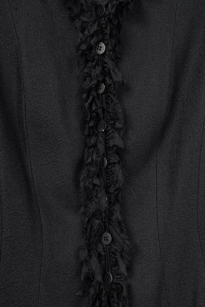 Armani Collezioni Black Crepe Silk-Fringe Jacket