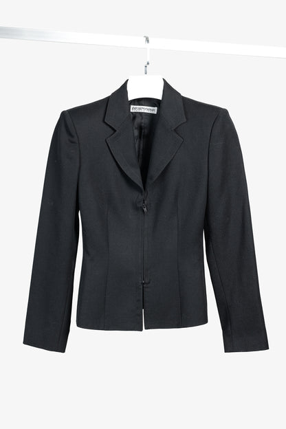 Emporio Armani 2005 Vintage Zip-Up Peplum-Back Black Wool Blazer