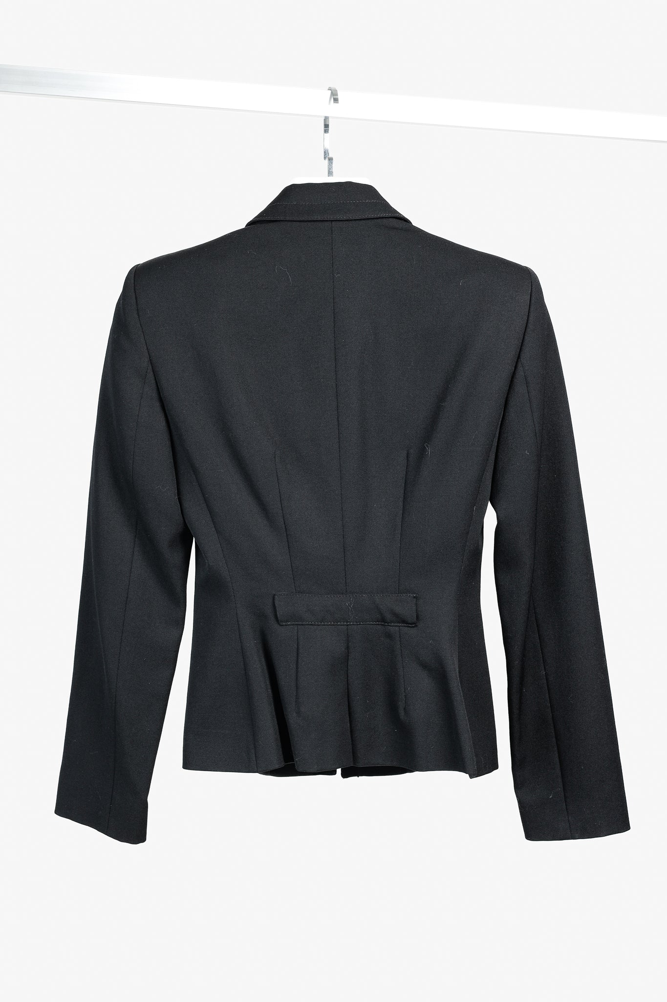 Emporio Armani 2005 Vintage Zip-Up Peplum-Back Black Wool Blazer
