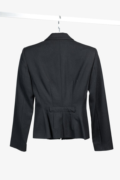 Emporio Armani 2005 Vintage Zip-Up Peplum-Back Black Wool Blazer