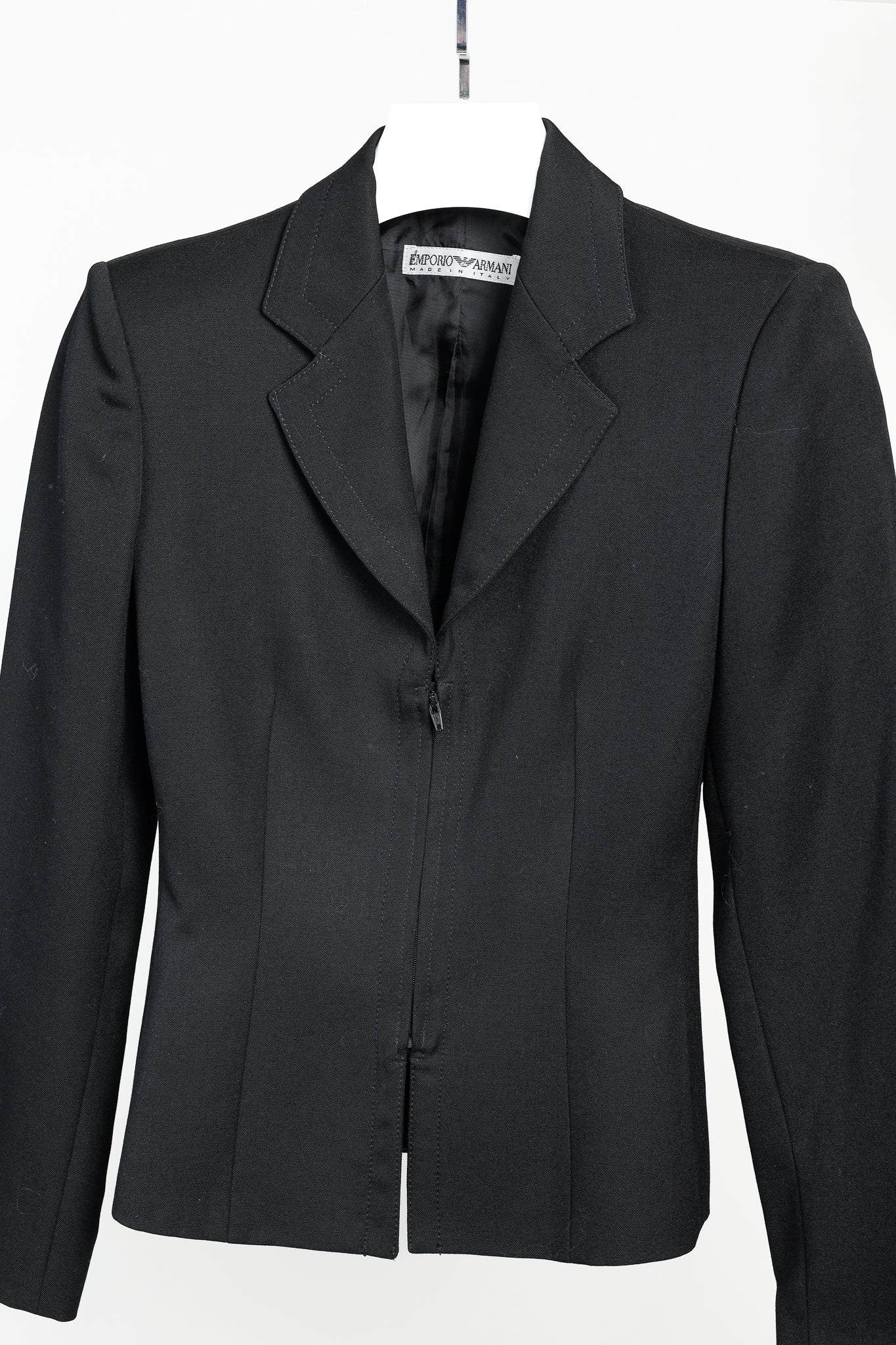 Emporio Armani 2005 Vintage Zip-Up Peplum-Back Black Wool Blazer