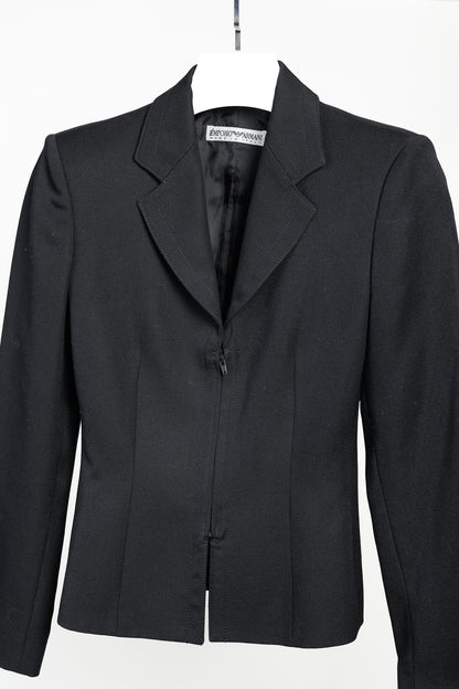 Emporio Armani 2005 Vintage Zip-Up Peplum-Back Black Wool Blazer