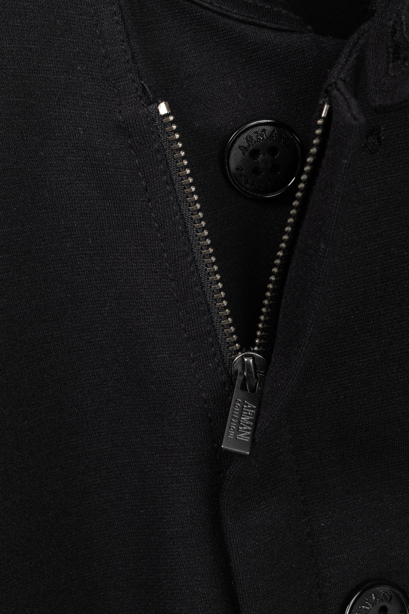 Armani Collezioni Black Jersey Buttoned Stand-Collar Jacket