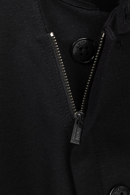 Armani Collezioni Black Jersey Buttoned Stand-Collar Jacket