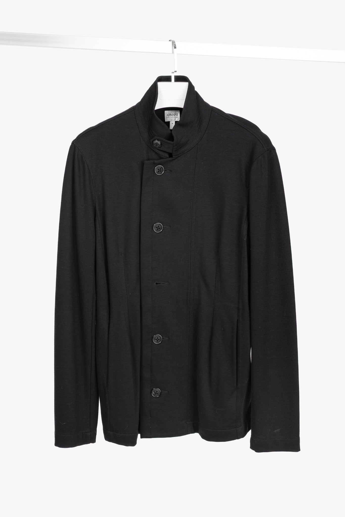 Armani Collezioni Black Jersey Buttoned Stand-Collar Jacket