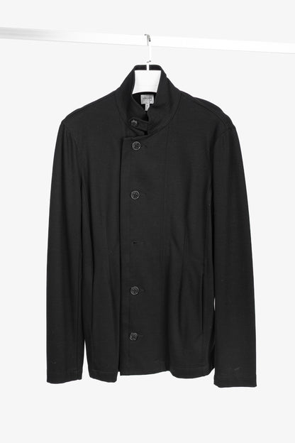 Armani Collezioni Black Jersey Buttoned Stand-Collar Jacket