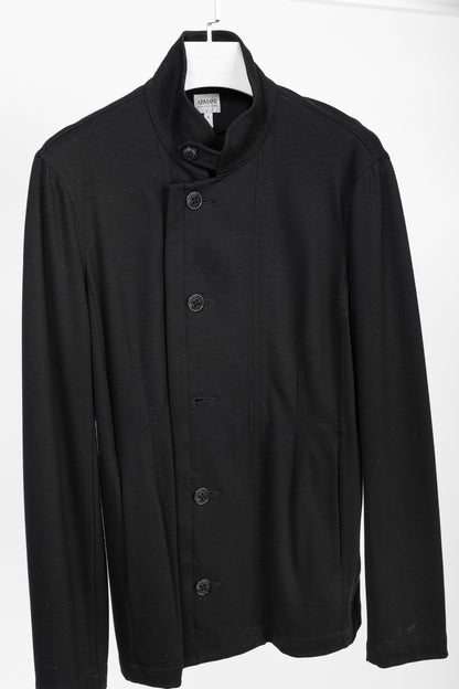 Armani Collezioni Black Jersey Buttoned Stand-Collar Jacket