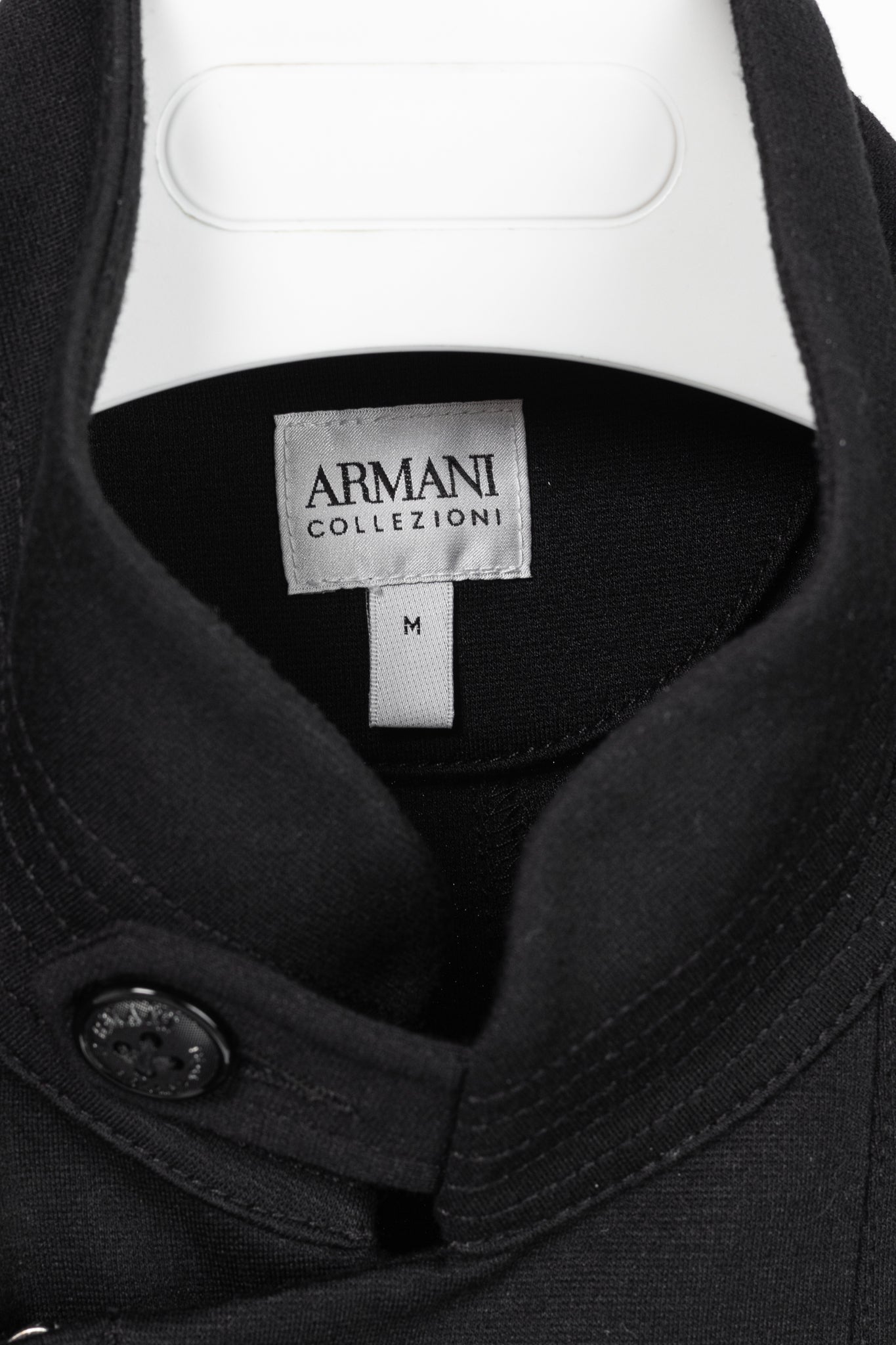 Armani Collezioni Black Jersey Buttoned Stand-Collar Jacket