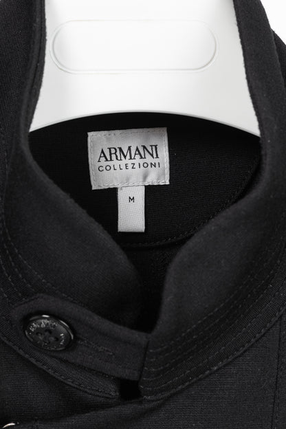 Armani Collezioni Black Jersey Buttoned Stand-Collar Jacket