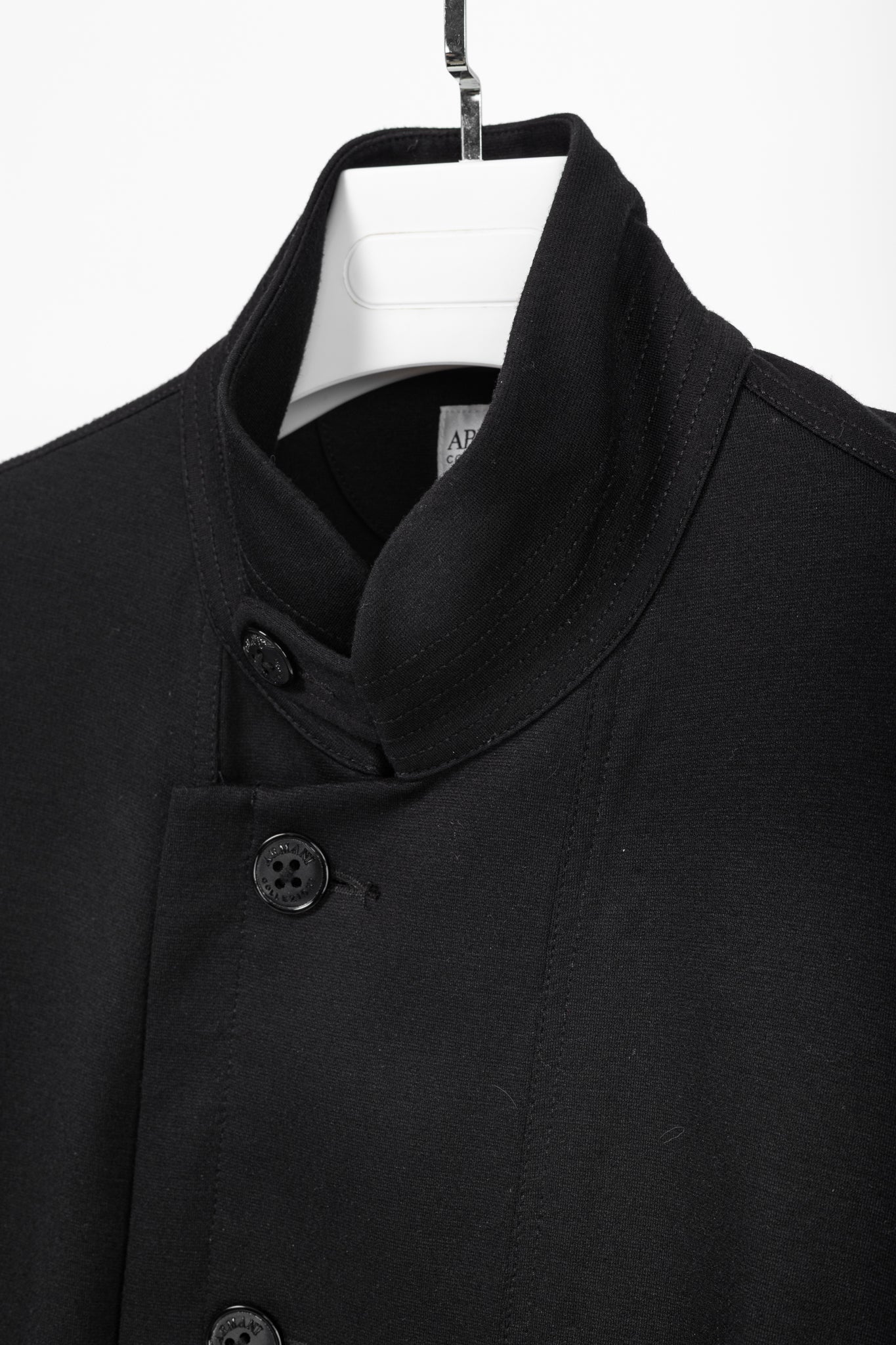 Armani Collezioni Black Jersey Buttoned Stand-Collar Jacket