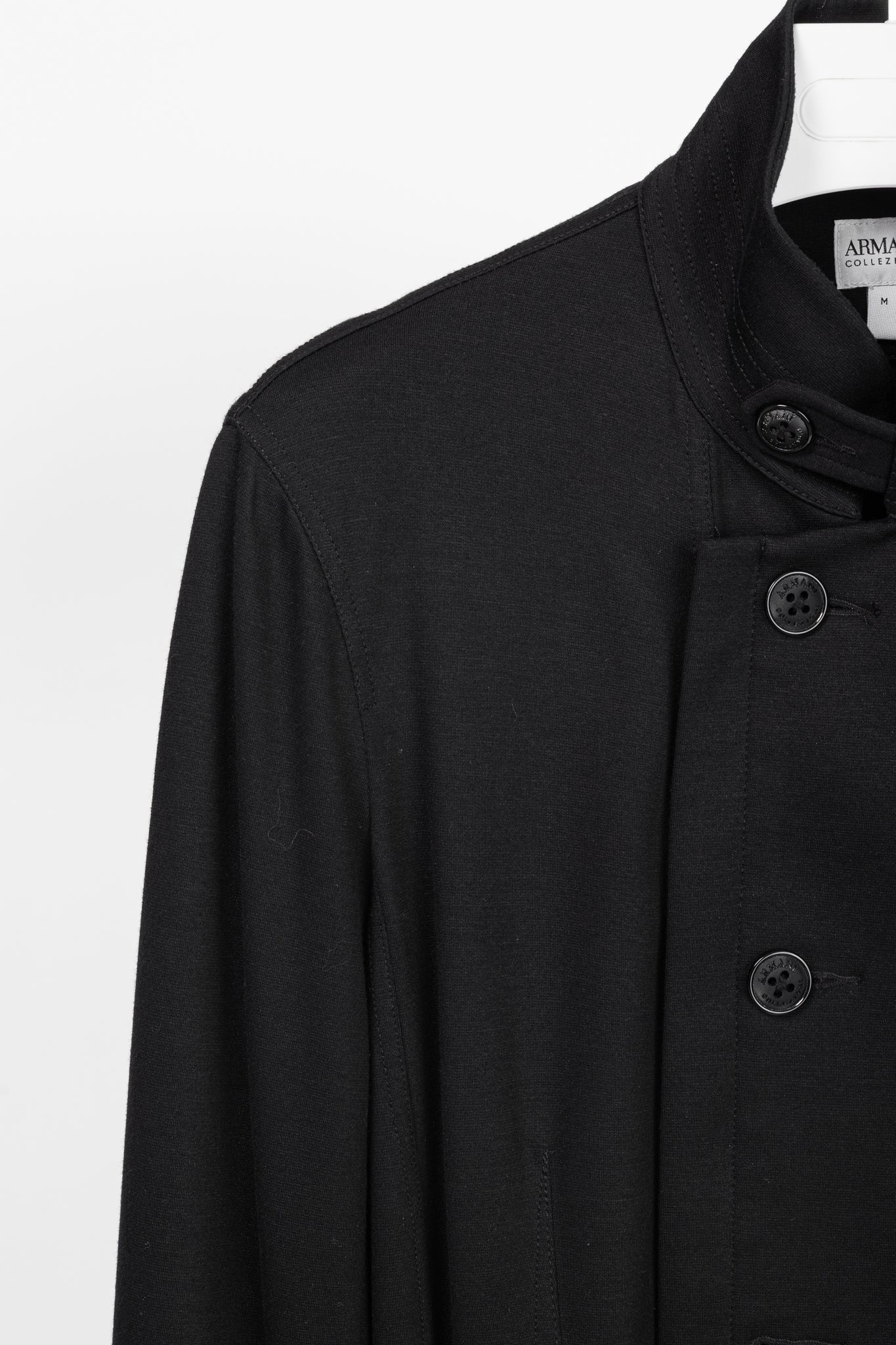 Armani Collezioni Black Jersey Buttoned Stand-Collar Jacket