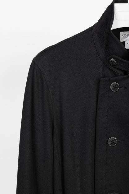 Armani Collezioni Black Jersey Buttoned Stand-Collar Jacket