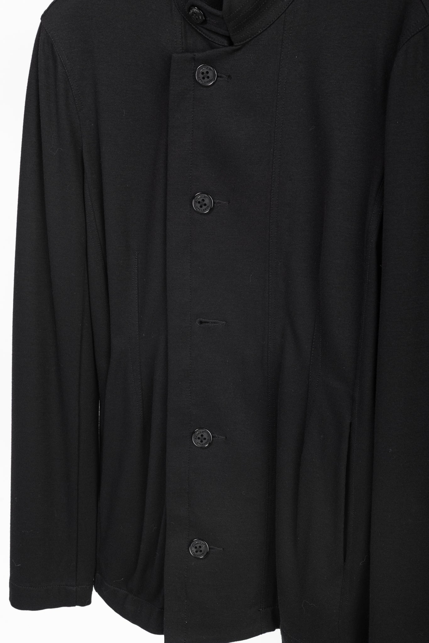 Armani Collezioni Black Jersey Buttoned Stand-Collar Jacket