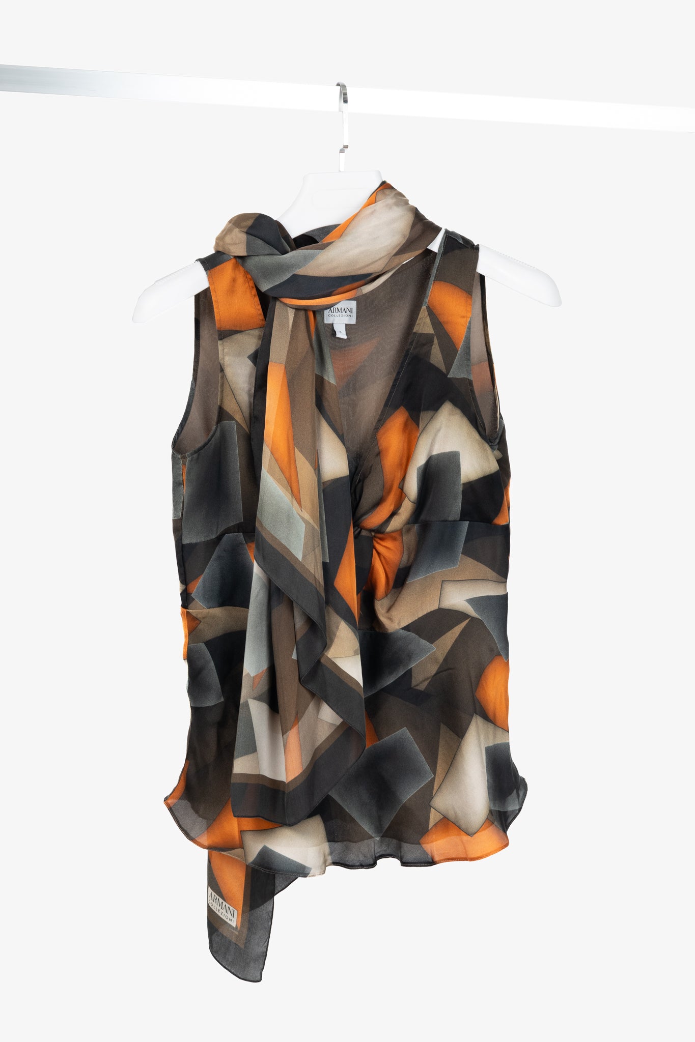 Armani Collezioni Brown & Orange Geometric Silk Tank with Scarf