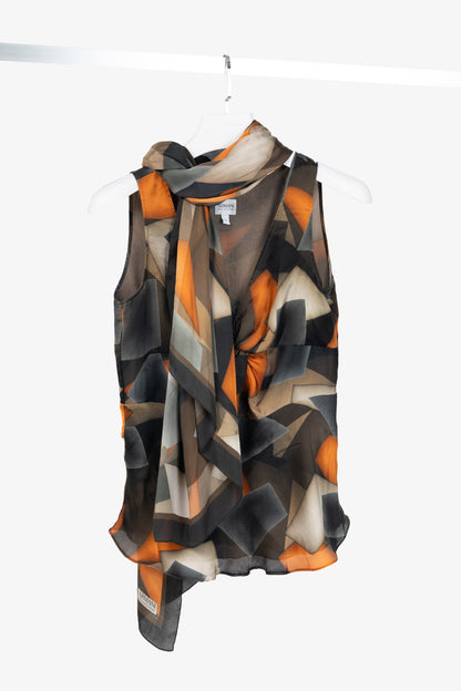 Armani Collezioni Brown & Orange Geometric Silk Tank with Scarf