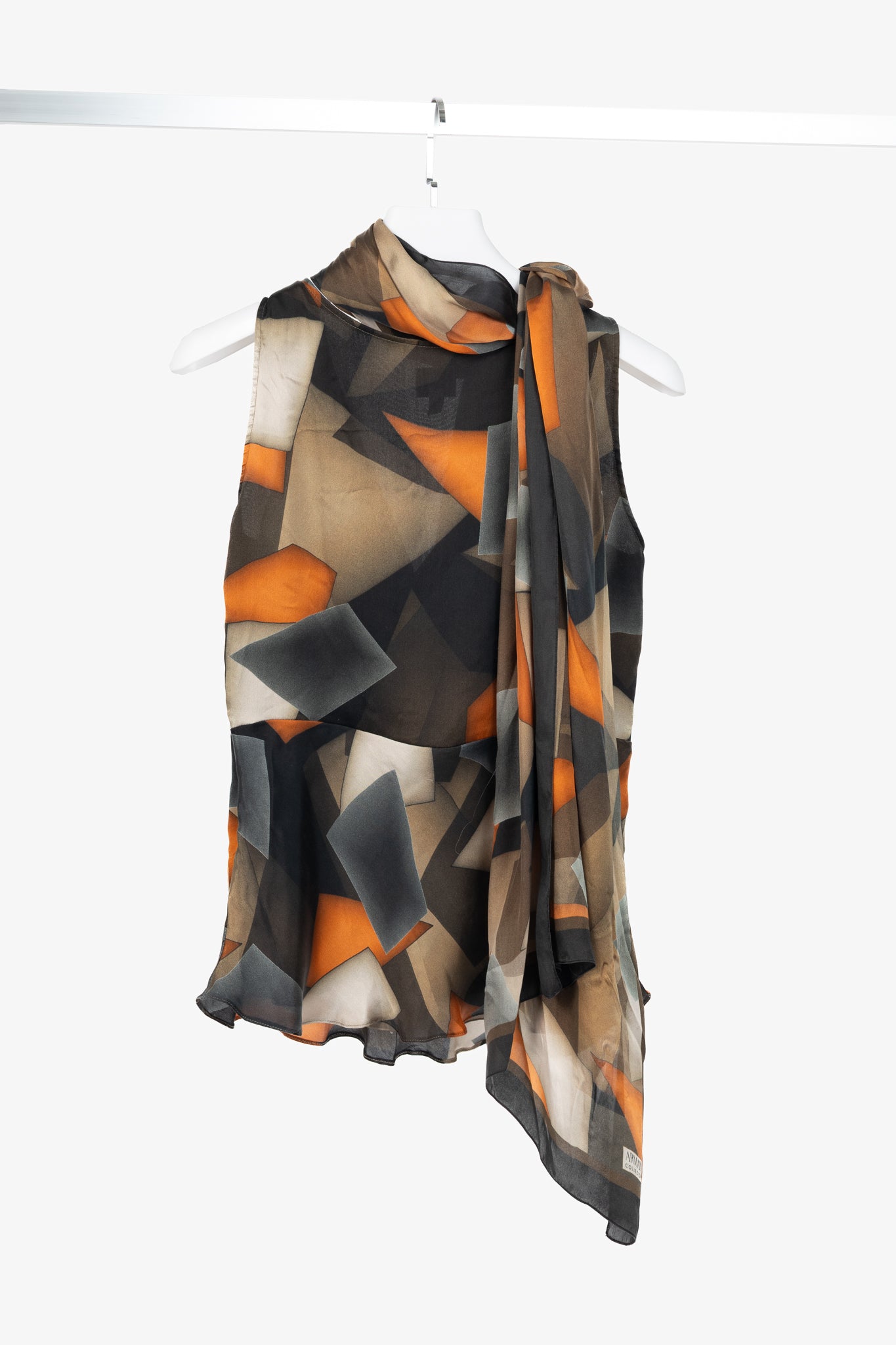 Armani Collezioni Brown & Orange Geometric Silk Tank with Scarf