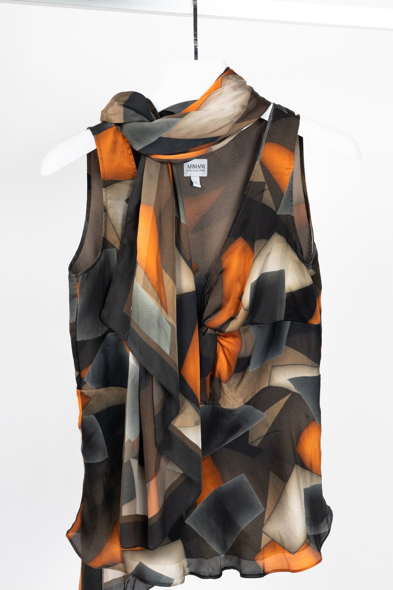 Armani Collezioni Brown & Orange Geometric Silk Tank with Scarf