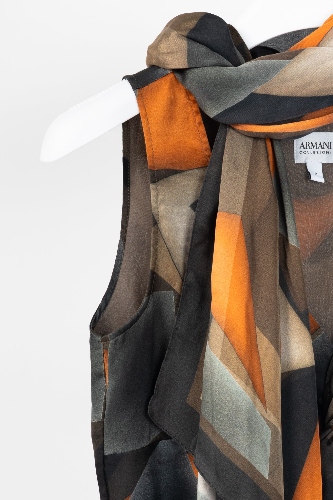Armani Collezioni Brown & Orange Geometric Silk Tank with Scarf