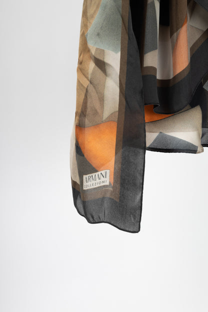 Armani Collezioni Brown & Orange Geometric Silk Tank with Scarf