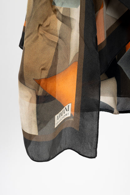 Armani Collezioni Brown & Orange Geometric Silk Tank with Scarf