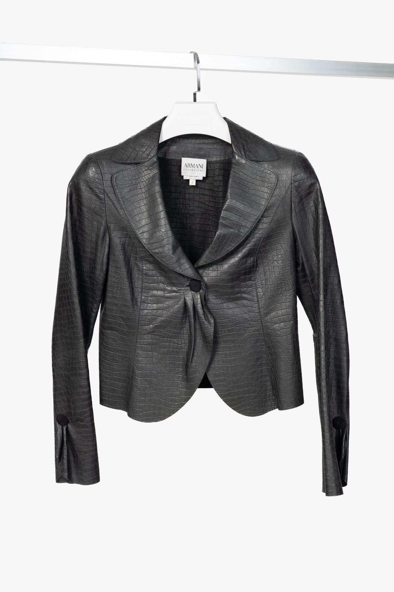 Armani Collezioni Black Croc-Embossed Leather Blazer
