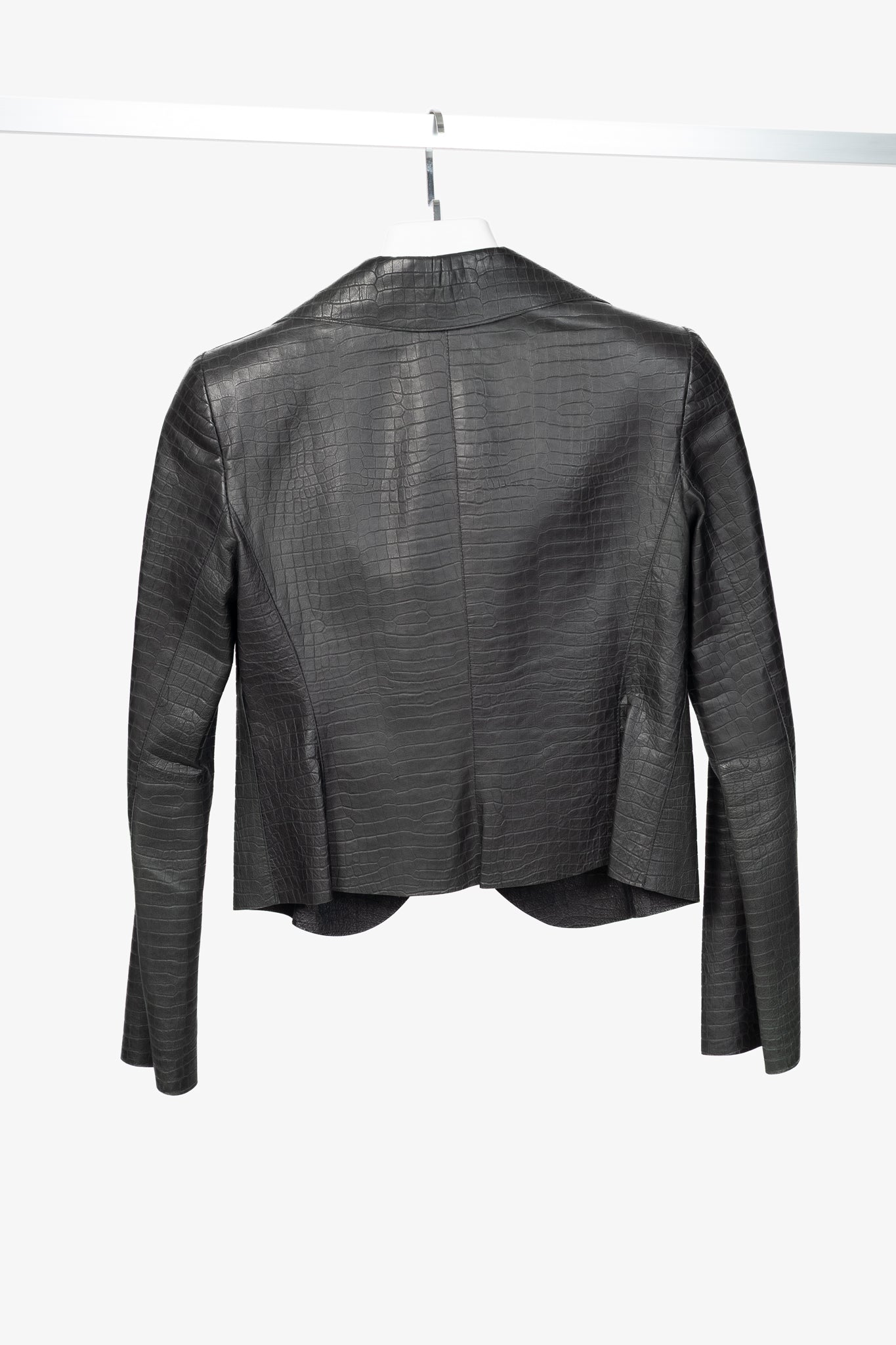 Armani Collezioni Black Croc-Embossed Leather Blazer