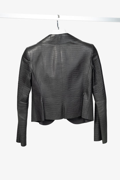 Armani Collezioni Black Croc-Embossed Leather Blazer