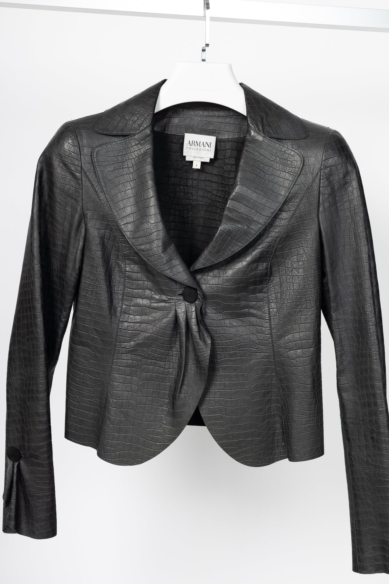 Armani Collezioni Black Croc-Embossed Leather Blazer