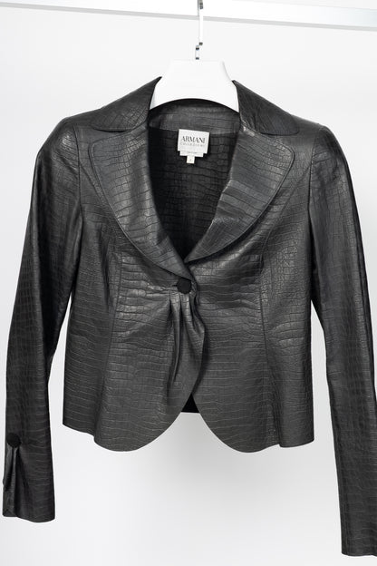 Armani Collezioni Black Croc-Embossed Leather Blazer