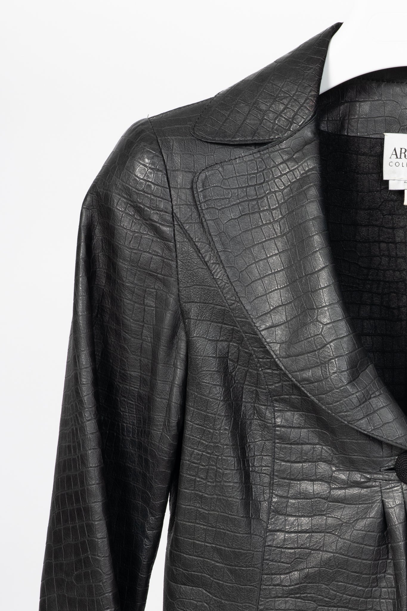 Armani Collezioni Black Croc-Embossed Leather Blazer