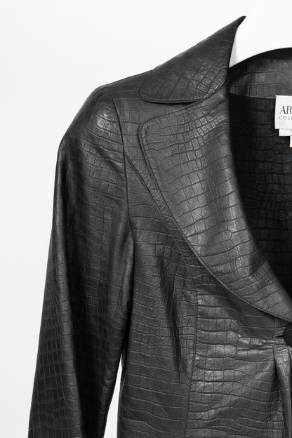 Armani Collezioni Black Croc-Embossed Leather Blazer