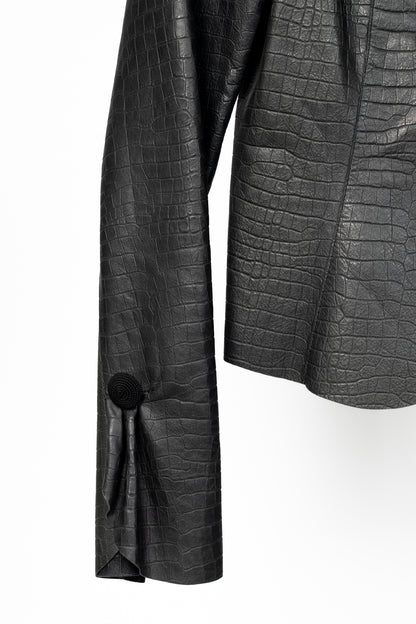 Armani Collezioni Black Croc-Embossed Leather Blazer