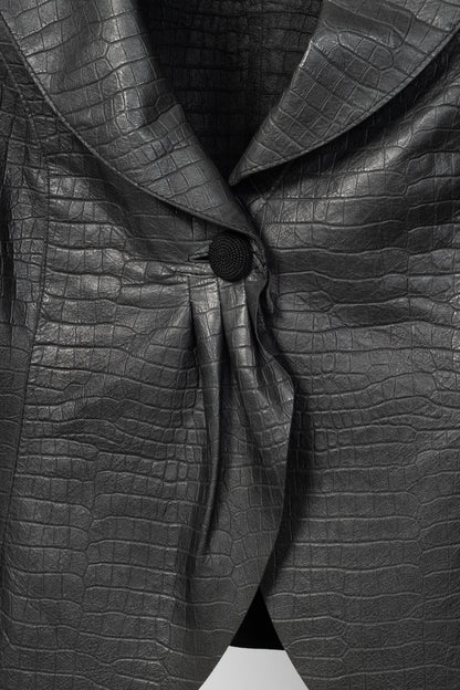 Armani Collezioni Black Croc-Embossed Leather Blazer
