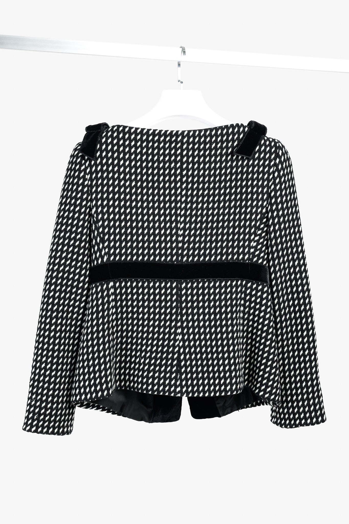 Emporio Armani 2006 Black White Velvet Bow Trimmed Wool Jacket
