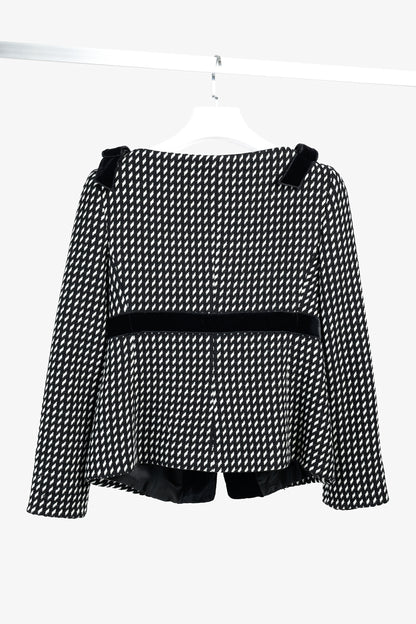 Emporio Armani 2006 Black White Velvet Bow Trimmed Wool Jacket