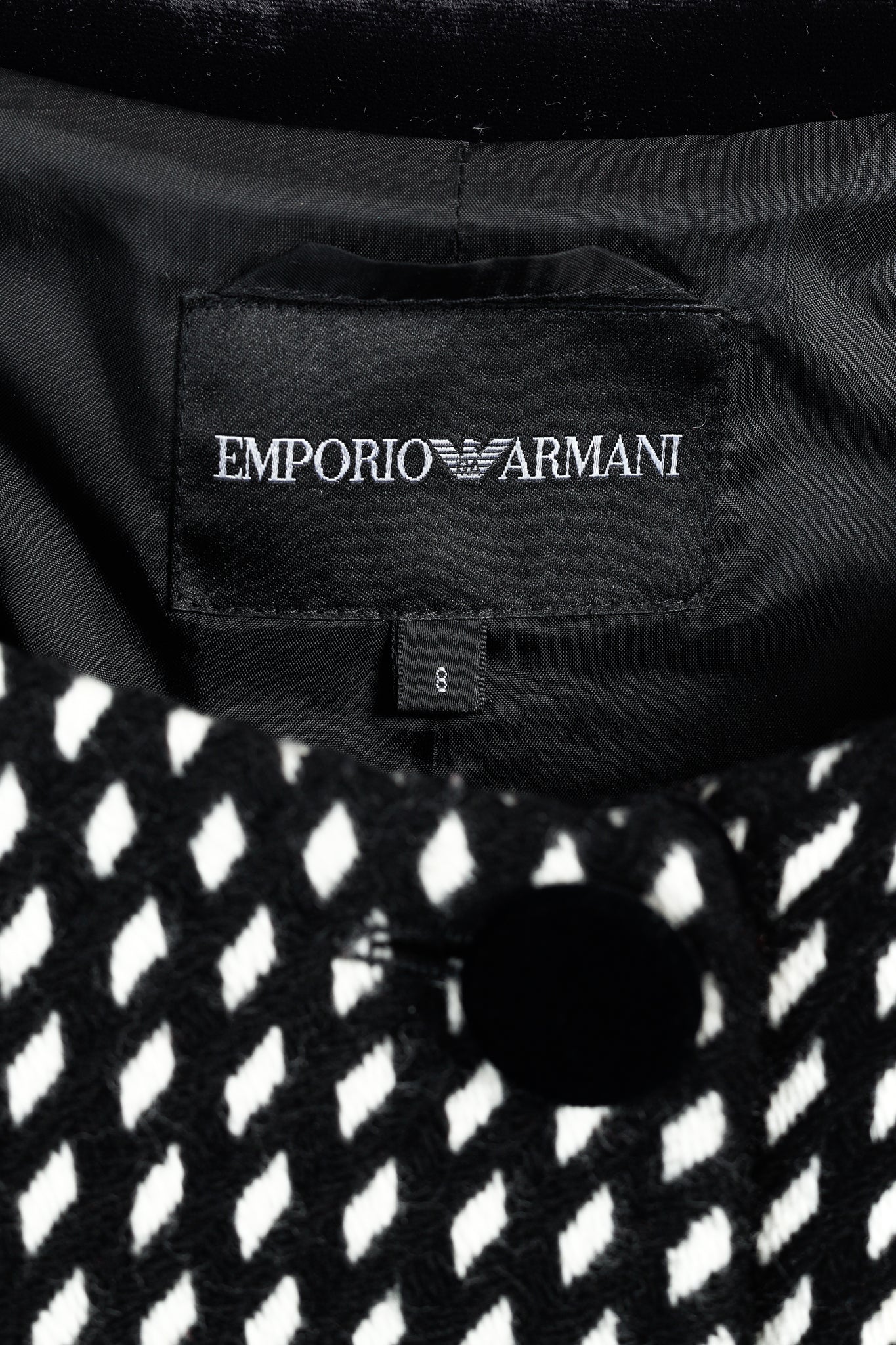 Emporio Armani 2006 Black White Velvet Bow Trimmed Wool Jacket