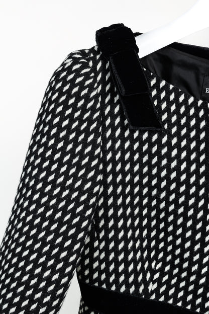 Emporio Armani 2006 Black White Velvet Bow Trimmed Wool Jacket