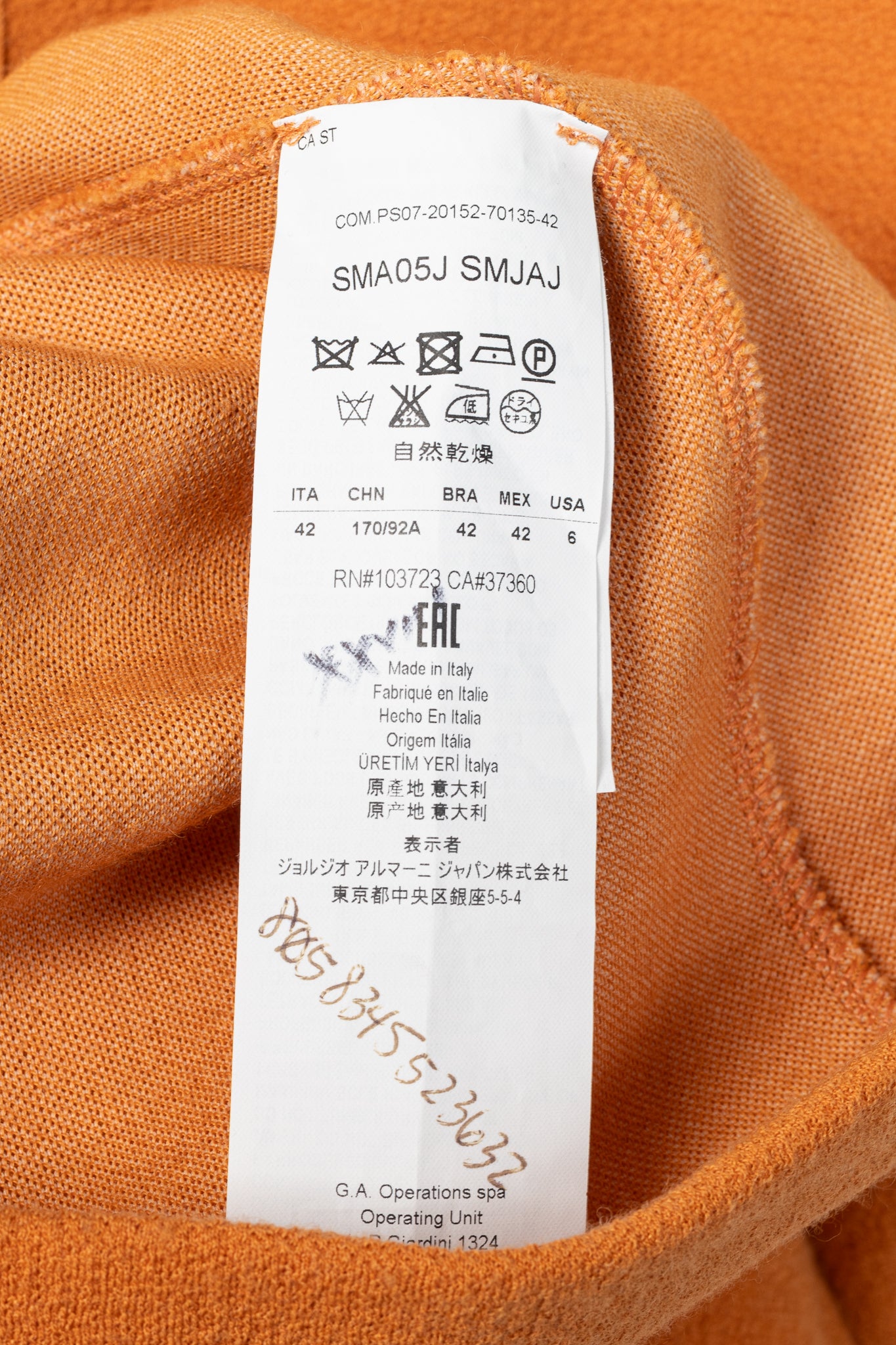 Armani Collezioni Orange Wool-Terry Sleeveless Sheath Dress