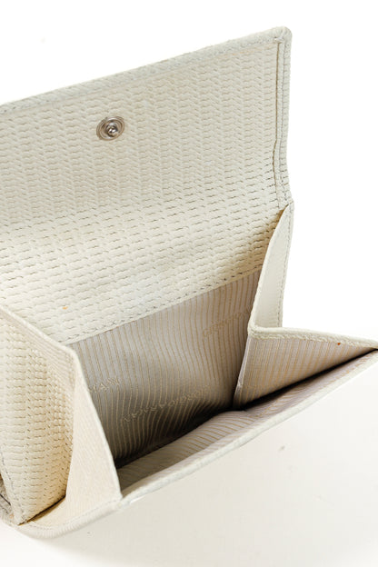 Giorgio Armani Cream Textured-Faux-Leather Crystal-Logo Compact Wallet