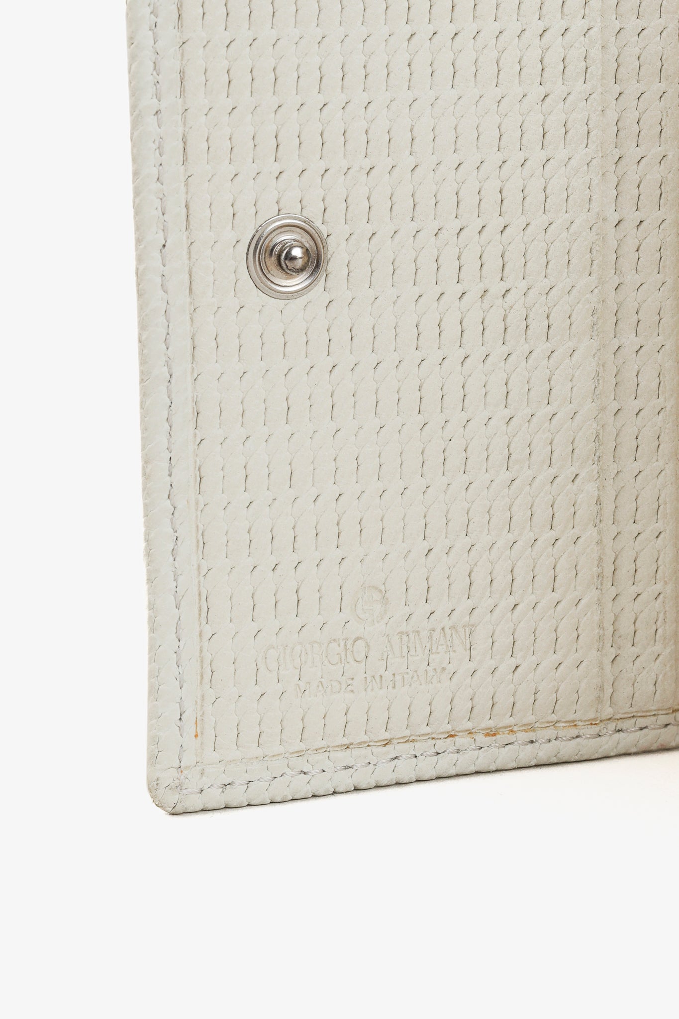 Giorgio Armani Cream Textured-Faux-Leather Crystal-Logo Compact Wallet