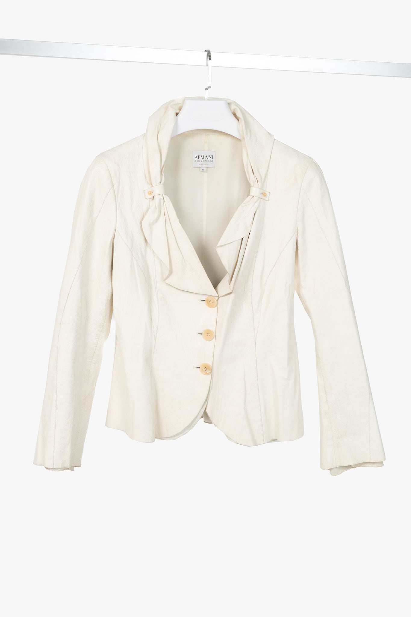 Armani Collezioni Cream Leather Shawl-Lapel Blazer