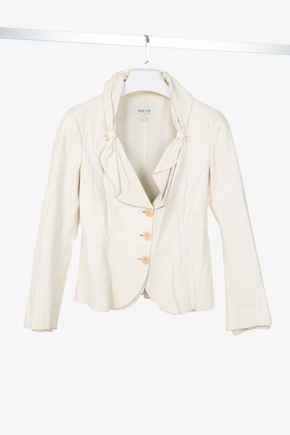 Armani Collezioni Cream Leather Shawl-Lapel Blazer